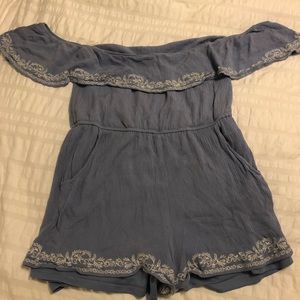 Blue off the shoulder/ strapless romper